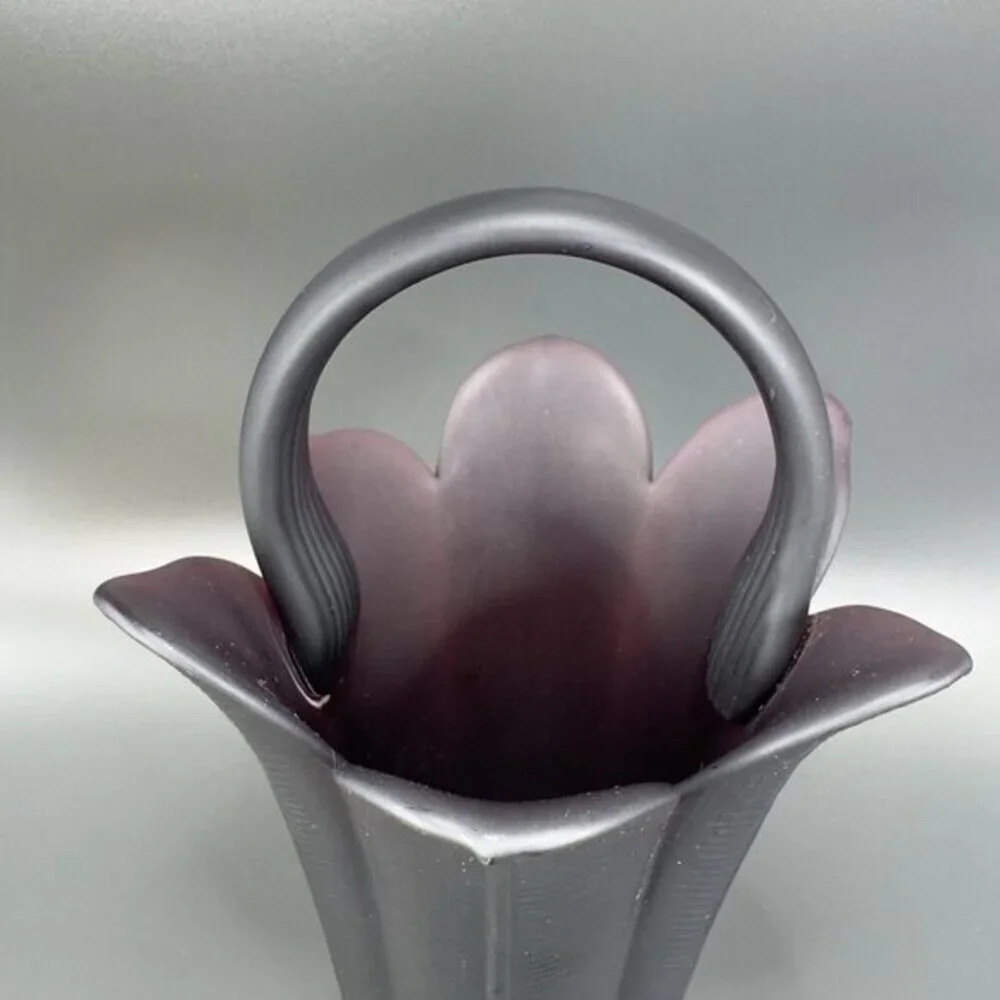 Mikasa Frosted Plum Purple Glass‎ Vase Basket Bowl Flower Shaped Japan Satin VTG